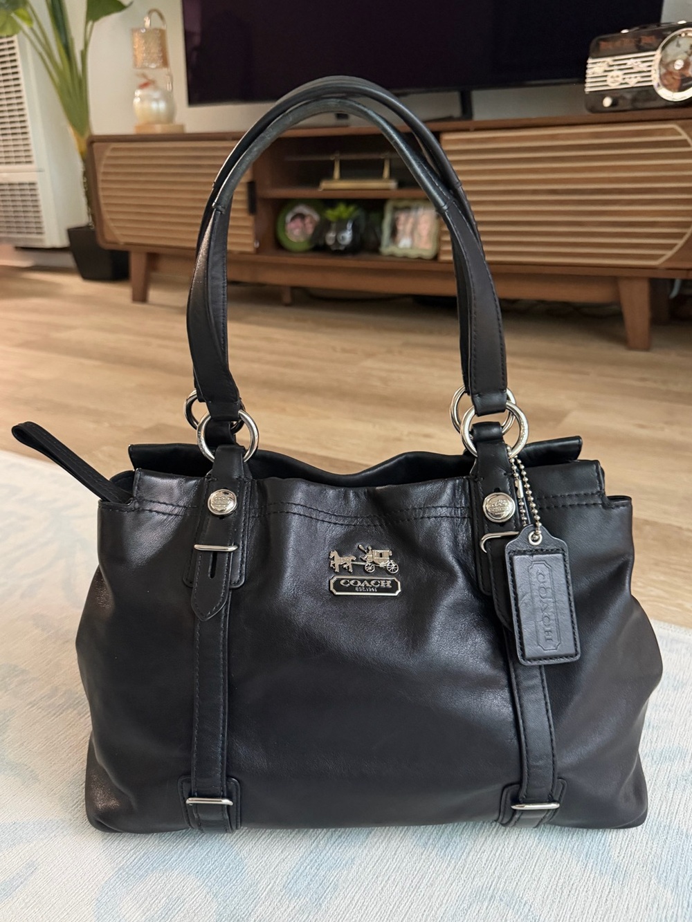 Coach Madison Mia Black Leather Tote Bag 15409